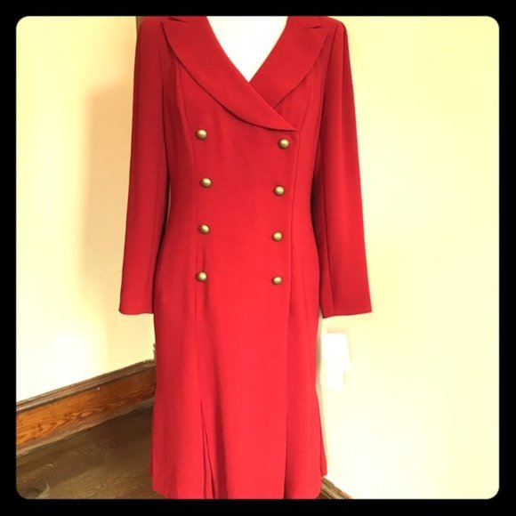 Sale! David Warren 40s red  brass button dress - Picture 1 of 7